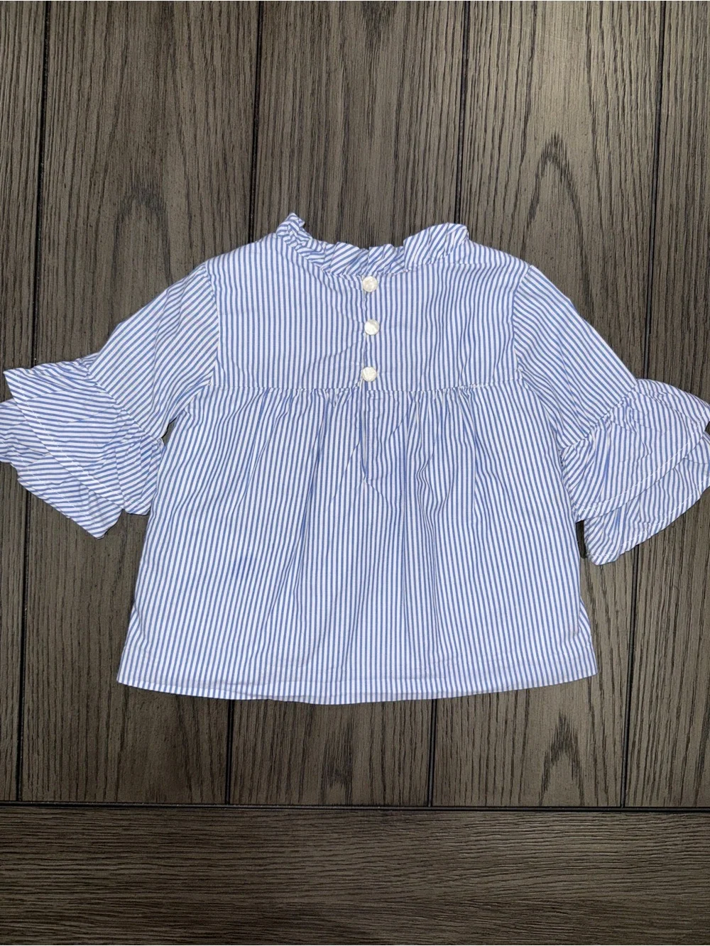 Janie and Jack Sky Blue Striped Ruffle Top Size 12-18 Months